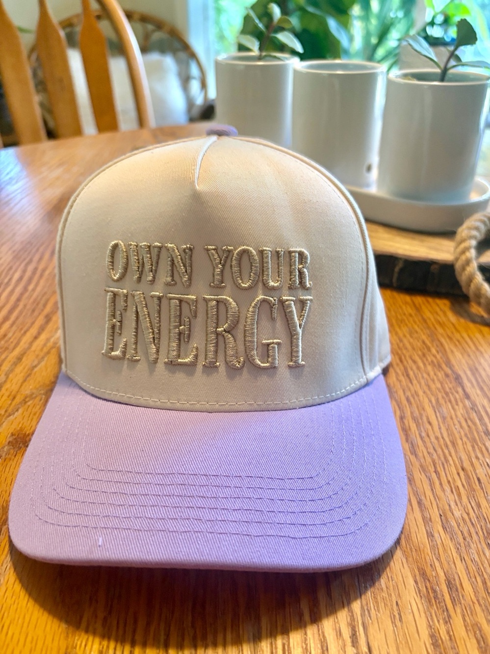 Own Your Energy Hat - Cream and Lavender